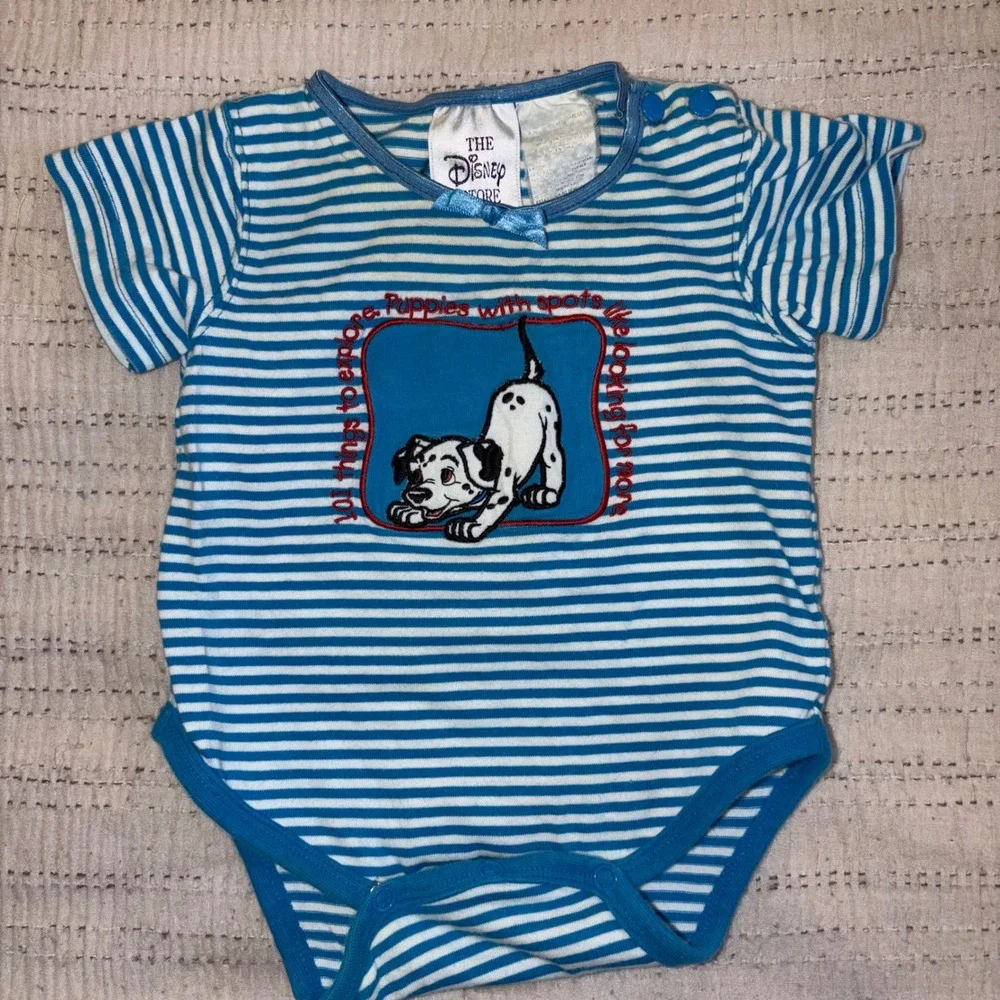 Vintage Disney Store 101 Dalmatians Striped Bodysuit Blue‎ White 3 Months